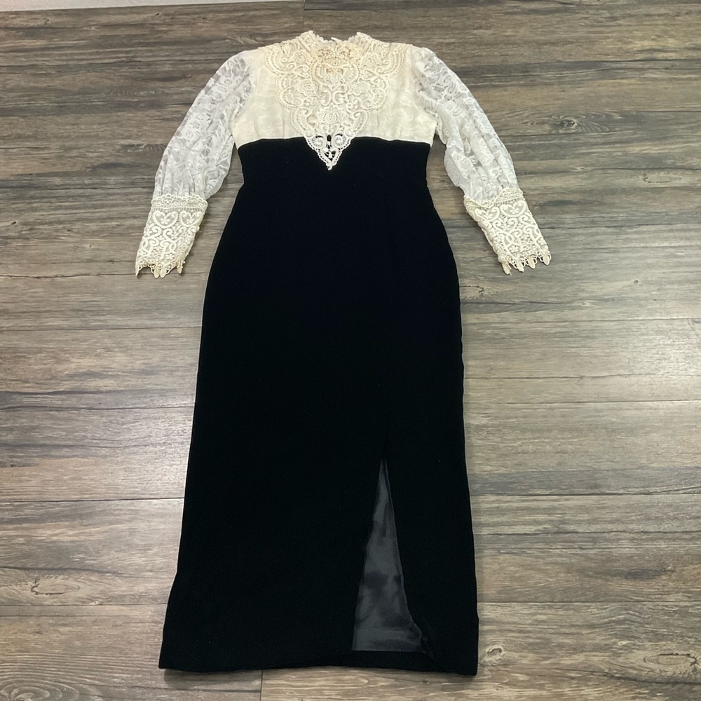 Vintage Jessica McClintock Lace Velvet Midi Dress Sz 6